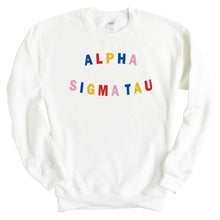 Load image into Gallery viewer, Alpha Sigma Tau Sweatshirt | Alpha Sigma Tau Circular Colorful Crewneck Sweatshirt | Alpha Sigma Tau Sorority Gift Idea - Kite and Crest
