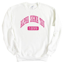 Load image into Gallery viewer, Alpha Sigma Tau Sweatshirt | Alpha Sigma Tau Large Established Crewneck Sweatshirt | Alpha Sigma Tau Sorority Gift Idea - Kite and Crest
