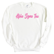 Load image into Gallery viewer, Alpha Sigma Tau Sweatshirt | Alpha Sigma Tau Neon Pink Colored Crewneck Sweatshirt | Alpha Sigma Tau Sorority Gift Idea - Kite and Crest
