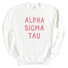 Load image into Gallery viewer, Alpha Sigma Tau Sweatshirt | Alpha Sigma Tau Pink Bubble Letters Crewneck Sweatshirt | Alpha Sigma Tau Sorority Gift Idea - Kite and Crest
