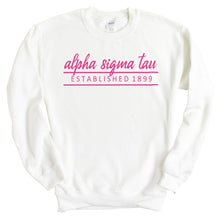 Load image into Gallery viewer, Alpha Sigma Tau Sweatshirt | Alpha Sigma Tau Pink Established Crewneck Sweatshirt | Alpha Sigma Tau Sorority Gift Idea - Kite and Crest
