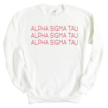 Load image into Gallery viewer, Alpha Sigma Tau Sweatshirt | Alpha Sigma Tau Red and Stacked Crewneck Sweatshirt | Alpha Sigma Tau Sorority Gift Idea - Kite and Crest
