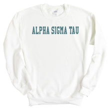 Load image into Gallery viewer, Alpha Sigma Tau Sweatshirt - Alpha Tau Blue Retro Crewneck Sweatshirt - Kite and Crest
