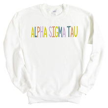 Load image into Gallery viewer, Alpha Sigma Tau Sweatshirt - Alpha Tau Colorful Lined Crewneck Sweatshirt - Kite and Crest
