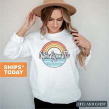 Load image into Gallery viewer, Alpha Sigma Tau Sweatshirt - Alpha Tau Wavy Rainbow Crewneck Sweatshirt - Kite and Crest
