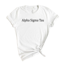 Load image into Gallery viewer, Alpha Sigma Tau T-shirt - Alpha Tau Black Written Tee - Kite and Crest
