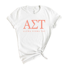 Load image into Gallery viewer, Alpha Sigma Tau T-Shirt | Alpha Tau Colored Block Letters Shirt | Alpha Sigma Tau Sorority Gift Idea - Kite and Crest
