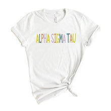 Load image into Gallery viewer, Alpha Sigma Tau T-shirt - Alpha Tau Colorful Lined Tee - Kite and Crest
