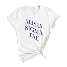 Load image into Gallery viewer, Alpha Sigma Tau T-Shirt | Alpha Tau Large and Wavy Letters Shirt | Alpha Sigma Tau Sorority Gift Idea - Kite and Crest
