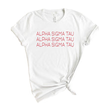 Load image into Gallery viewer, Alpha Sigma Tau T-Shirt | Alpha Tau Red and Stacked Shirt | Alpha Sigma Tau Sorority Gift Idea - Kite and Crest
