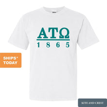 Load image into Gallery viewer, Alpha Tau Omega Comfort Colors T-Shirt - ATO Lettered Basic Shirt - Kite and Crest

