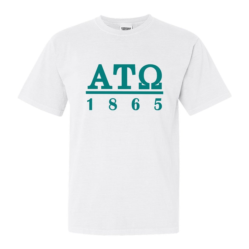 Alpha Tau Omega Comfort Colors T-Shirt - ATO Lettered Basic Shirt - Kite and Crest