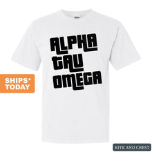 Load image into Gallery viewer, Alpha Tau Omega Comfort Colors T-Shirt - ATO Stacked Letters Shirt - Kite and Crest
