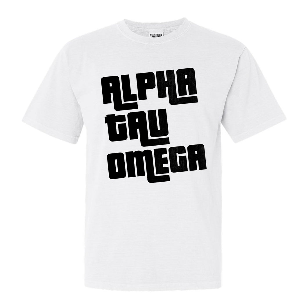 Alpha Tau Omega Comfort Colors T-Shirt - ATO Stacked Letters Shirt - Kite and Crest