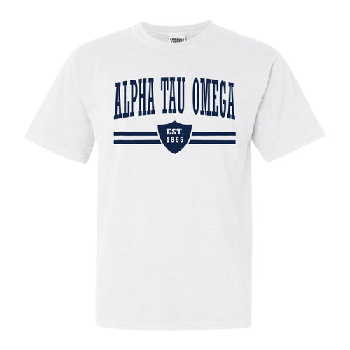 Alpha Tau Omega Comfort Colors T-Shirt - ATO Striped Shield Shirt - Kite and Crest