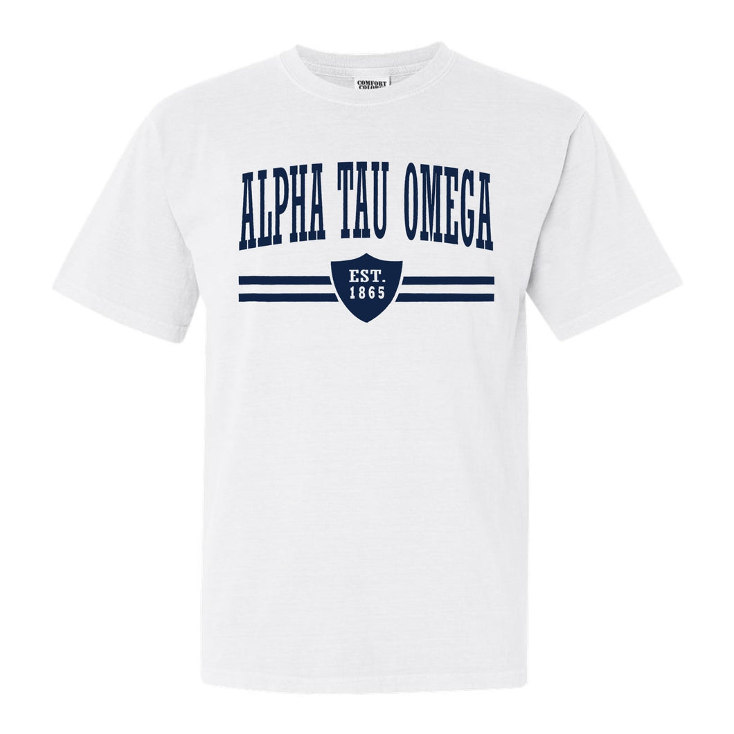 Alpha Tau Omega Comfort Colors T-Shirt - ATO Striped Shield Shirt - Kite and Crest