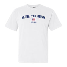 Load image into Gallery viewer, Alpha Tau Omega Comfort Colors T-Shirt - ATO USA Flag Shirt - Kite and Crest
