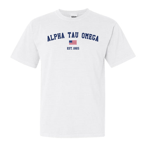 Alpha Tau Omega Comfort Colors T-Shirt - ATO USA Flag Shirt - Kite and Crest