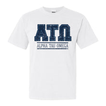 Load image into Gallery viewer, Alpha Tau Omega Comfort Colors T-Shirt - ATO Washed Letters Shirt - Kite and Crest
