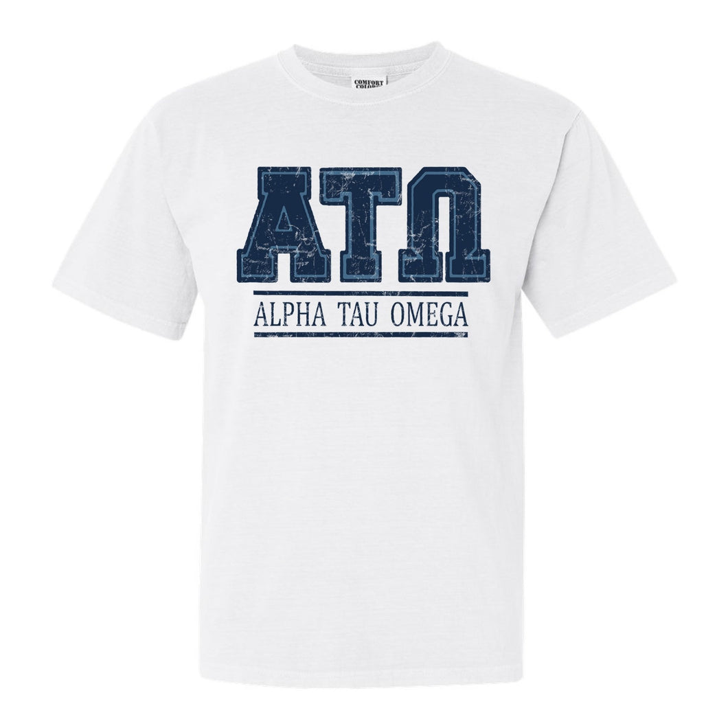 Alpha Tau Omega Comfort Colors T-Shirt - ATO Washed Letters Shirt - Kite and Crest