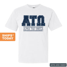 Load image into Gallery viewer, Alpha Tau Omega Comfort Colors T-Shirt - ATO Washed Letters Shirt - Kite and Crest
