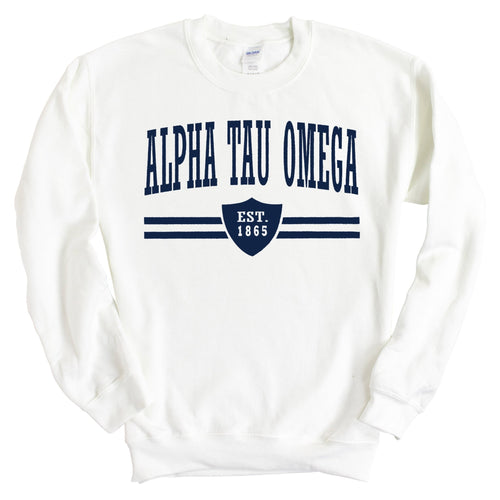 Alpha Tau Omega Sweatshirt - ATO Striped Shield Crewneck Sweatshirt - Kite and Crest