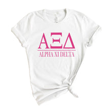 Load image into Gallery viewer, Alpha Xi Delta Big Letters Sorority T-Shirt - Kite and Crest
