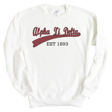 Load image into Gallery viewer, Alpha Xi Delta Sweatshirt | AXID Baseball Crewneck Sweatshirt | Alpha Xi Delta Sorority Gift Idea - Kite and Crest
