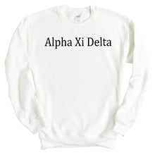 Load image into Gallery viewer, Alpha Xi Delta Sweatshirt - AXID Black Written Crewneck Sweatshirt - Kite and Crest
