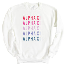 Load image into Gallery viewer, Alpha Xi Delta Sweatshirt - AXID Bright and Stacked Crewneck Sweatshirt - Kite and Crest
