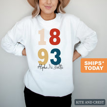 Load image into Gallery viewer, Alpha Xi Delta Sweatshirt | AXID Colorful Year Crewneck Sweatshirt | Alpha Xi Delta Sorority Gift Idea - Kite and Crest
