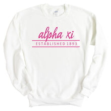 Load image into Gallery viewer, Alpha Xi Delta Sweatshirt | AXID Pink Established Crewneck Sweatshirt | Alpha Xi Delta Sorority Gift Idea - Kite and Crest
