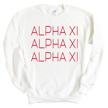 Load image into Gallery viewer, Alpha Xi Delta Sweatshirt | AXID Red and Stacked Crewneck Sweatshirt | Alpha Xi Delta Sorority Gift Idea - Kite and Crest
