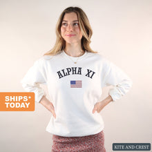 Load image into Gallery viewer, Alpha Xi Delta Sweatshirt - AXID USA Crewneck Sweatshirt - Kite and Crest
