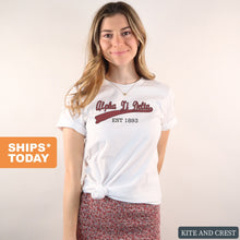 Load image into Gallery viewer, Alpha Xi Delta T-Shirt | AXID Baseball Shirt | Alpha Xi Delta Sorority Gift Idea - Kite and Crest
