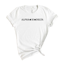 Load image into Gallery viewer, Alpha Xi Delta T-shirt - AXID Black Star Tee - Kite and Crest
