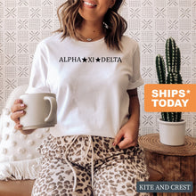 Load image into Gallery viewer, Alpha Xi Delta T-shirt - AXID Black Star Tee - Kite and Crest
