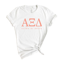 Load image into Gallery viewer, Alpha Xi Delta T-Shirt | AXID Colored Block Letters Shirt | Alpha Xi Delta Sorority Gift Idea - Kite and Crest
