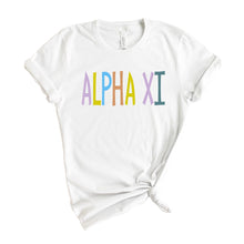 Load image into Gallery viewer, Alpha Xi Delta T-shirt - AXID Colorful Lined Tee - Kite and Crest
