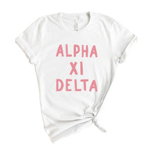 Load image into Gallery viewer, Alpha Xi Delta T-Shirt | AXID Pink Bubble Letters Shirt | Alpha Xi Delta Sorority Gift Idea - Kite and Crest
