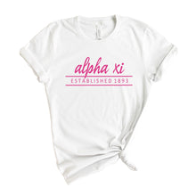 Load image into Gallery viewer, Alpha Xi Delta T-Shirt | AXID Pink Established Shirt | Alpha Xi Delta Sorority Gift Idea - Kite and Crest
