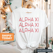 Load image into Gallery viewer, Alpha Xi Delta T-Shirt | AXID Red and Stacked Shirt | Alpha Xi Delta Sorority Gift Idea - Kite and Crest
