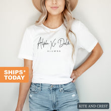 Load image into Gallery viewer, Alpha Xi Delta T-shirt - AXID Sorority Alumna Tee - Kite and Crest
