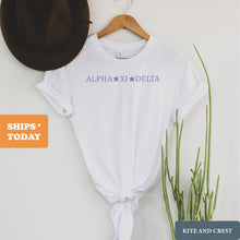 Load image into Gallery viewer, Alpha Xi Delta T-shirt - AXID Straight Star Tee - Kite and Crest
