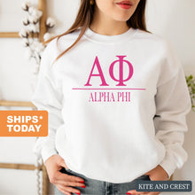 Load image into Gallery viewer, APHI Alpha Phi Big Letters Sorority Crewneck Sweatshirt - Kite and Crest
