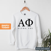 Load image into Gallery viewer, APHI Alpha Phi Block Letter Sorority Crewneck Sweatshirt - Kite and Crest
