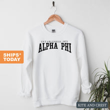 Load image into Gallery viewer, APHI Alpha Phi Established Sorority Crewneck Sweatshirt - Kite and Crest
