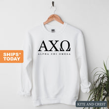 Load image into Gallery viewer, AXO Alpha Chi Omega Block Letter Sorority Crewneck Sweatshirt - Kite and Crest
