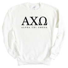 Load image into Gallery viewer, AXO Alpha Chi Omega Block Letter Sorority Crewneck Sweatshirt - Kite and Crest
