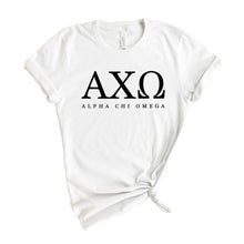 Load image into Gallery viewer, AXO Alpha Chi Omega Block Letter Sorority T-Shirt - Kite and Crest
